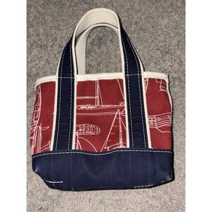 RARE VTG HTF L‎ L Bean Boat Tote Navy Canvas  Limited Sailboat Print Mini 9”X7”